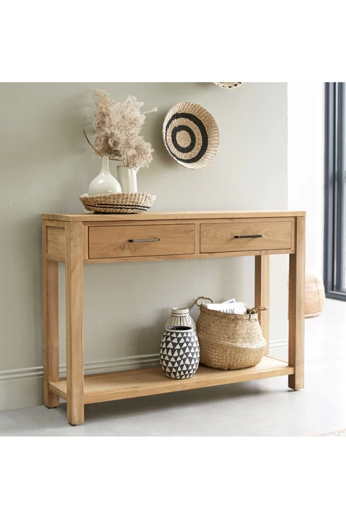 Masif Ahşap Çift Çekmeceli Basic Dresuar 100x80x30 cm