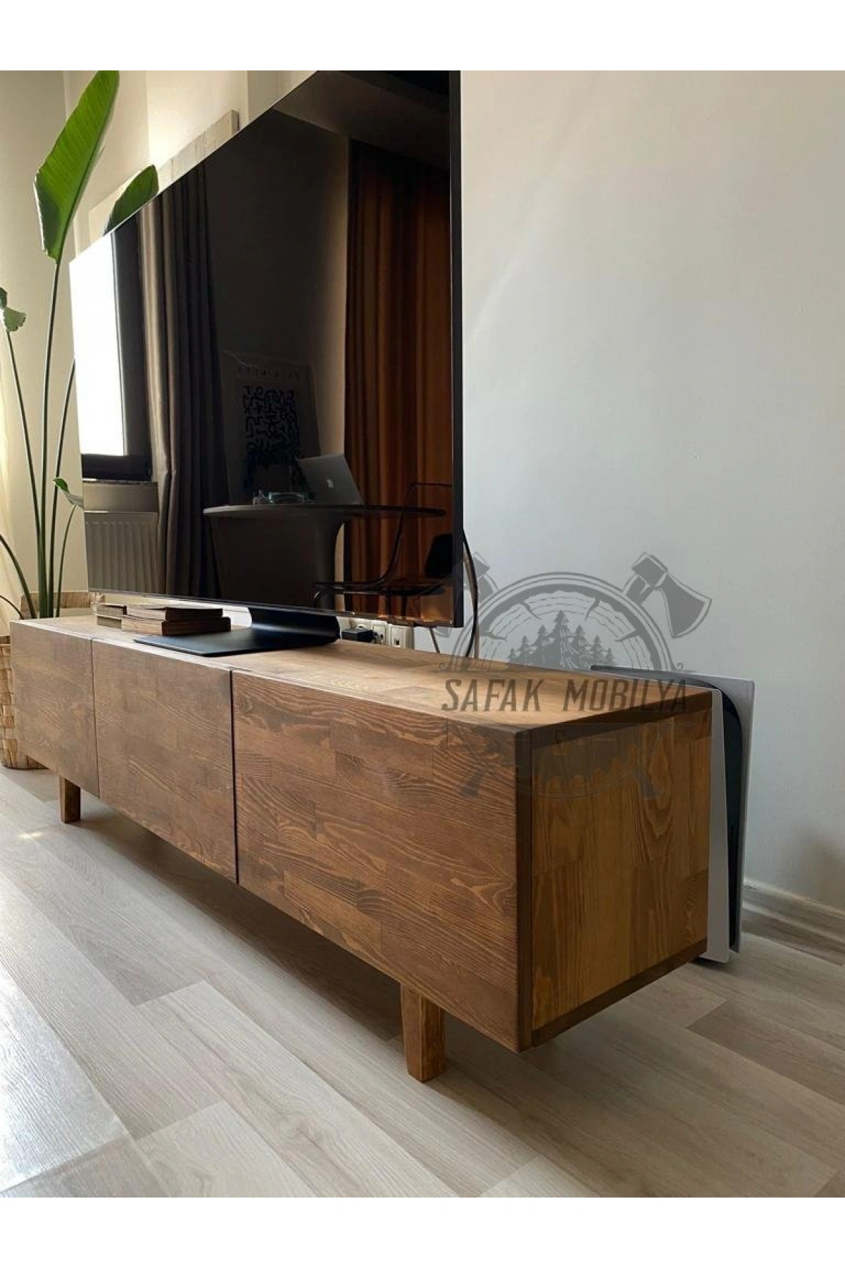 Ahşap Koyu Ceviz Model Devirme Kapaklı TV Ünitesi 150x45x30 cm