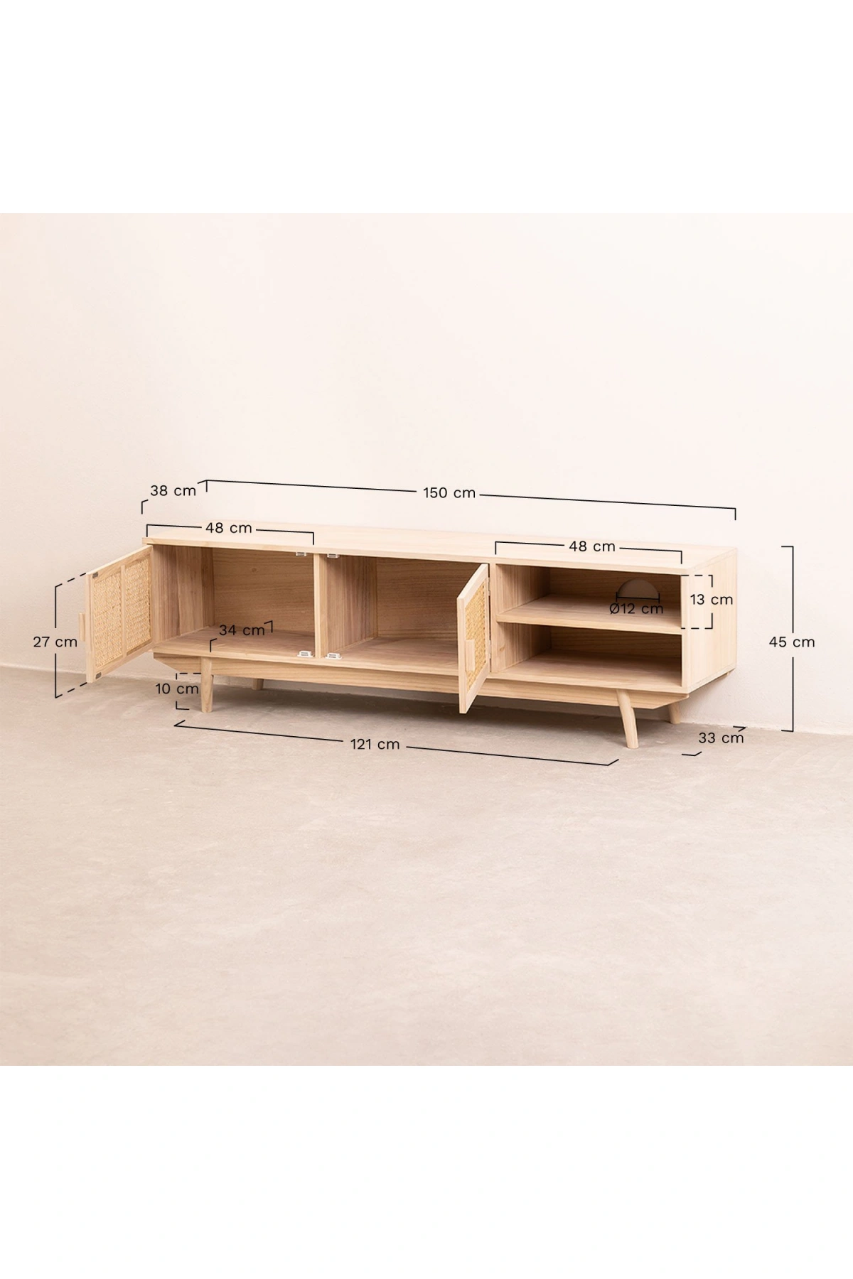 Ahşap hazeran kapaklı, raf bölmeli tv ünite