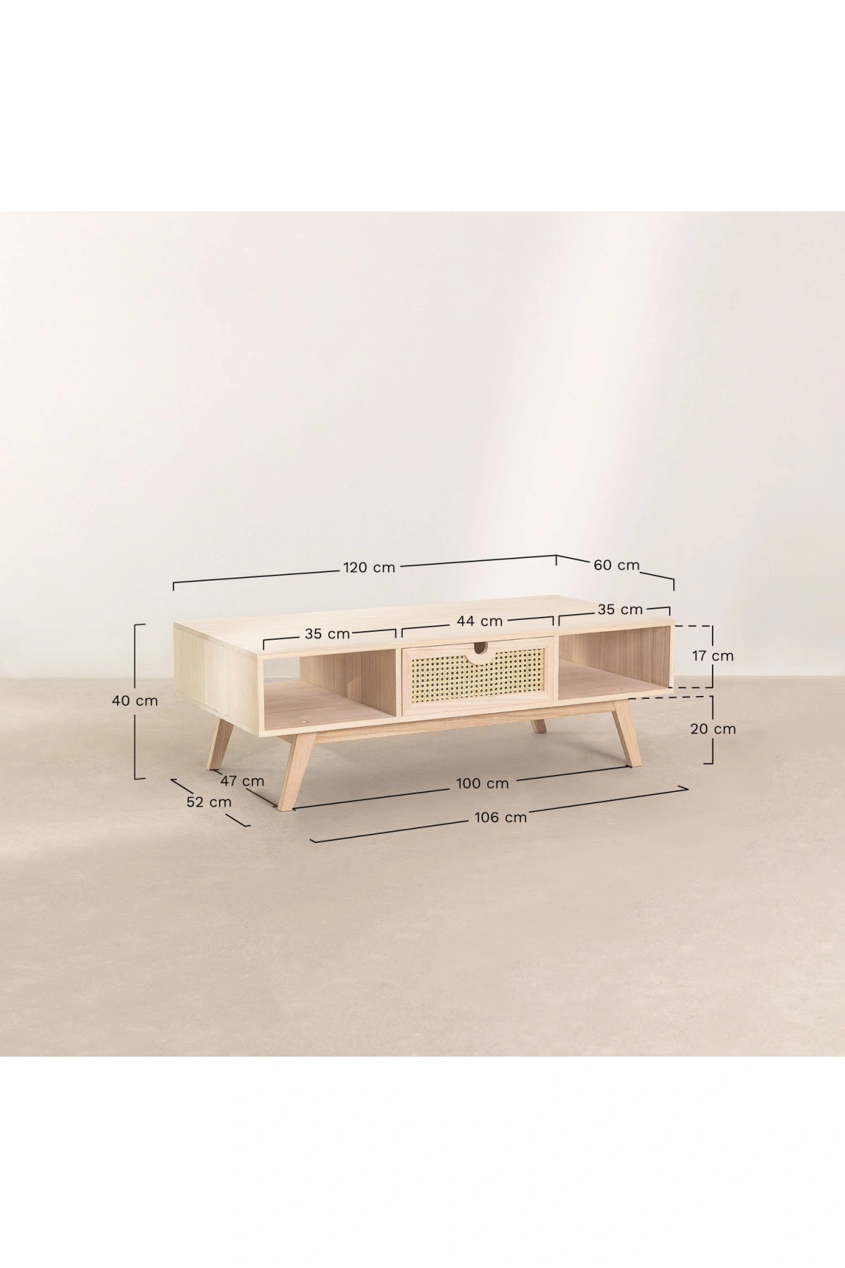 Hazeran Detaylı Masif Ahşap Çift Yönlü Free Çekmeceli Orta Sehpa 120x45x60 cm