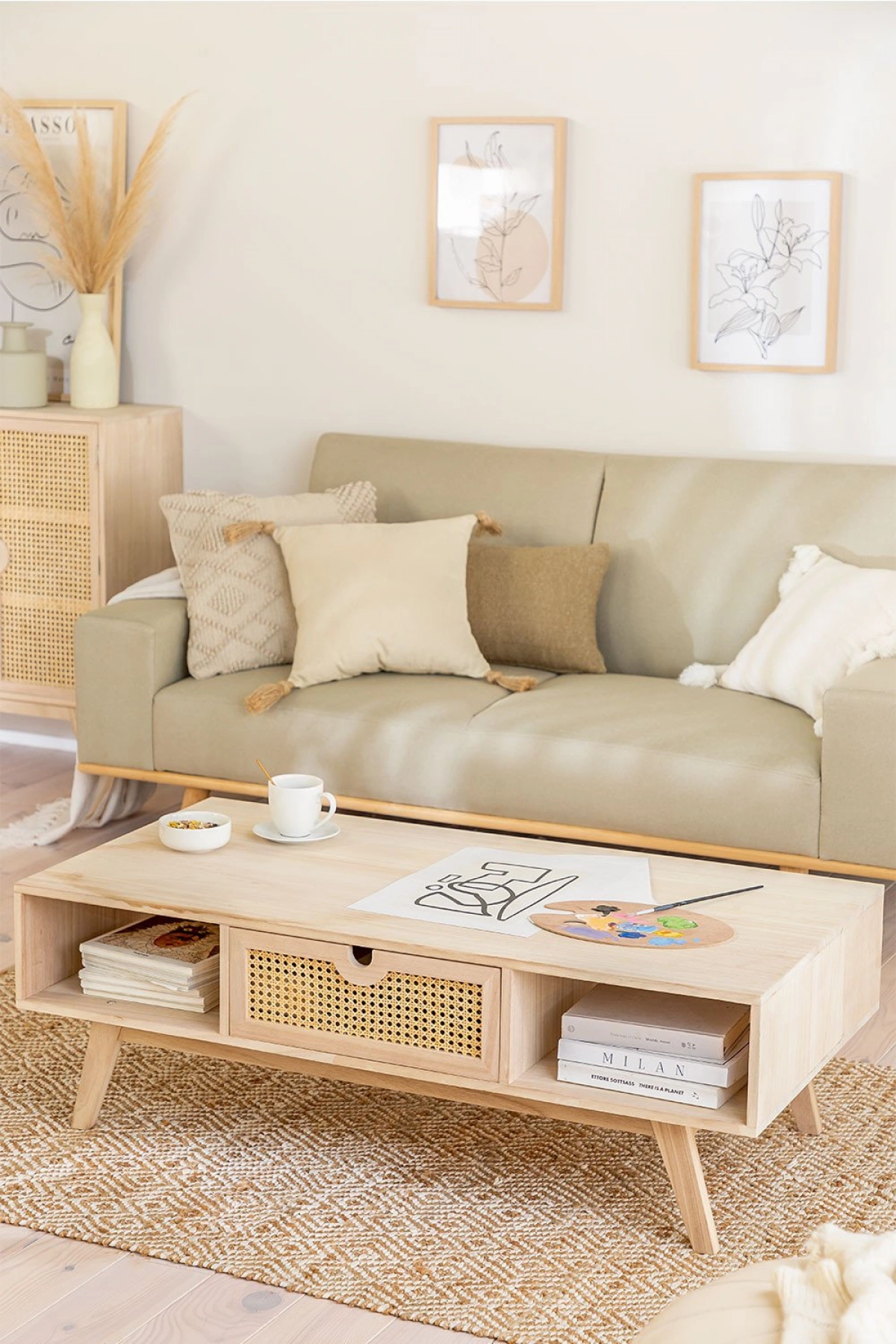 Hazeran Detaylı Masif Ahşap Çift Yönlü Free Çekmeceli Orta Sehpa 120x45x60 cm