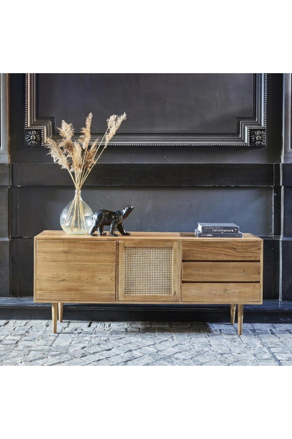 Hazeran Detaylı Masif Ahşap 3 Çekmeceli Konsol, TV Ünitesi 170x65x40 cm