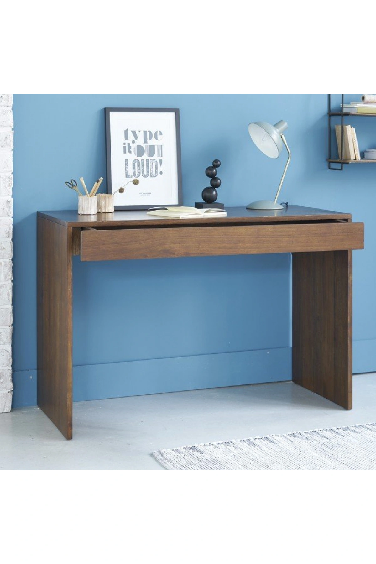 Ahşap tek çekmeceli koyu ceviz model çalışma masası