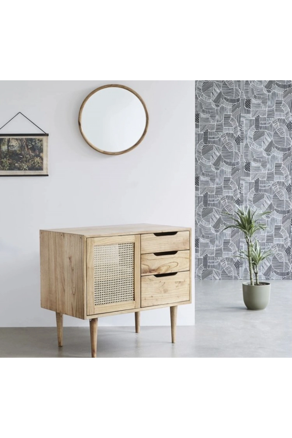 Çok amaçlı ahşap, çekmece ve hazeran kapaklı konsol