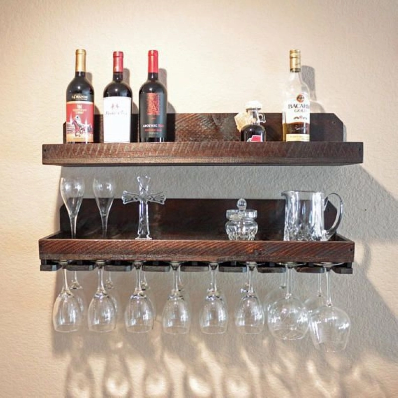 Masif Ahşap Çok Amaçlı Bar Duvar Rafı