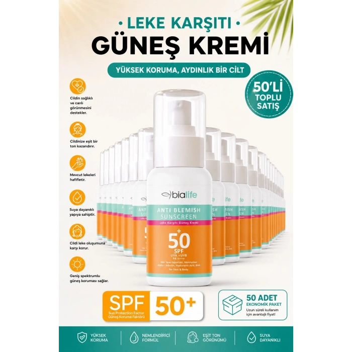 Suya Dayanıklı Leke Karşıtı Güneş Kremi SPF 50+ - 50li SET