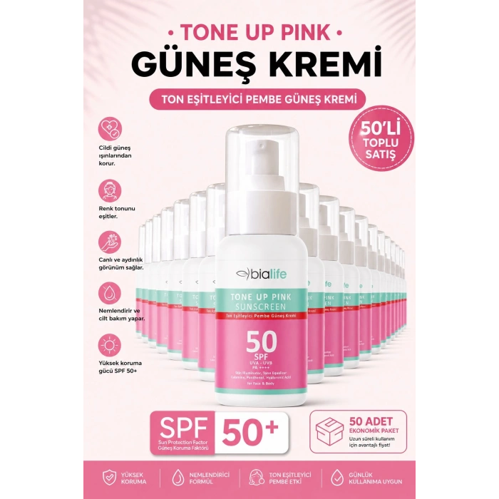 Ton Eşitleyici SPF-50 PEMBE Güneş Kremi - 50li SET
