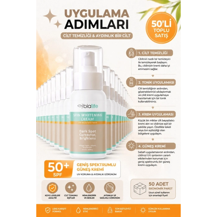 Cilt Beyazlatıcı Krem – Alpha Arbutin İhtivalı Ton Eşitleyici Krem - 50li Paket