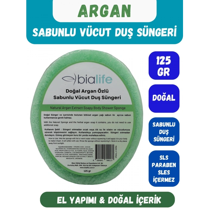 ARGAN Özlü Doğal El Yapımı Sabunlu Vücut Duş Süngeri - Bialife