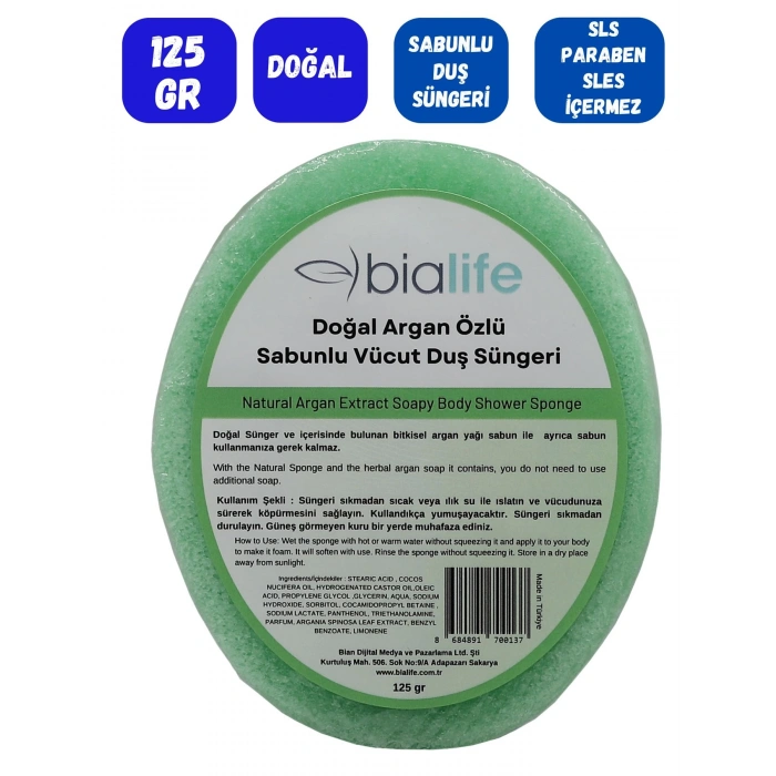 ARGAN Özlü Doğal El Yapımı Sabunlu Vücut Duş Süngeri - Bialife