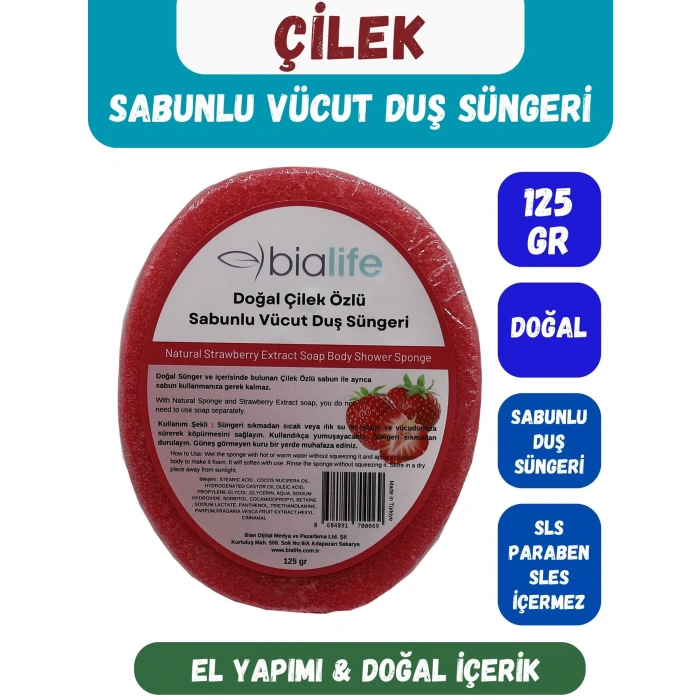 ÇİLEK Özlü Doğal El Yapımı Sabunlu Vücut Duş Süngeri - Bialife