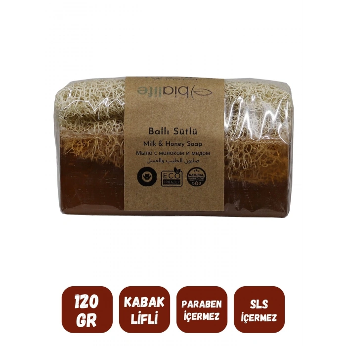 Doğal Kabak Lifli BALLI SÜTLÜ Özlü Doğal Sabun (120 Gr) - Bialife