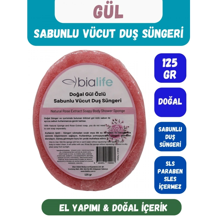 GÜL Özlü Doğal El Yapımı Sabunlu Vücut Duş Süngeri - Bialife