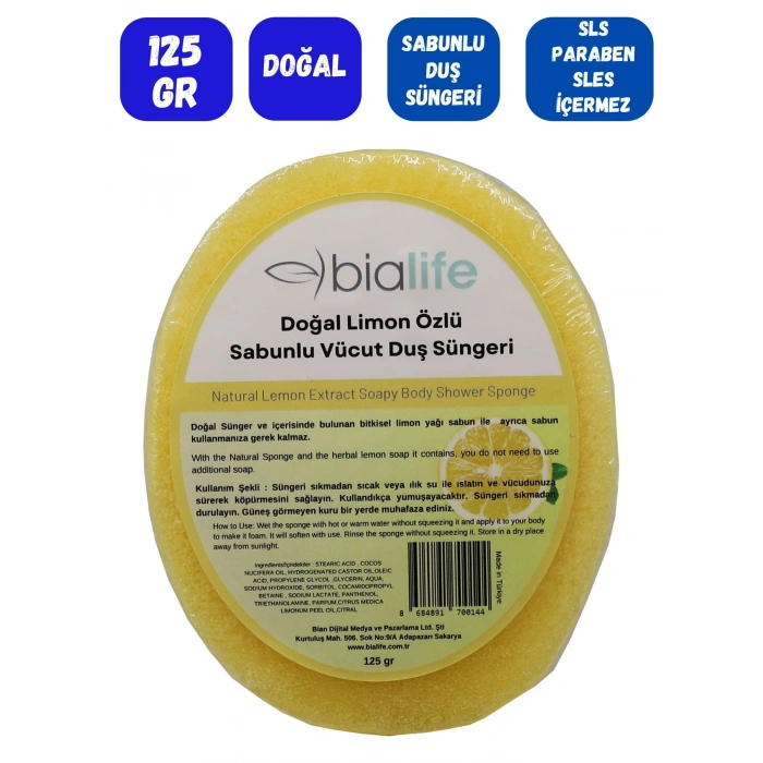 LİMON Özlü Doğal El Yapımı Sabunlu Vücut Duş Süngeri - Bialife