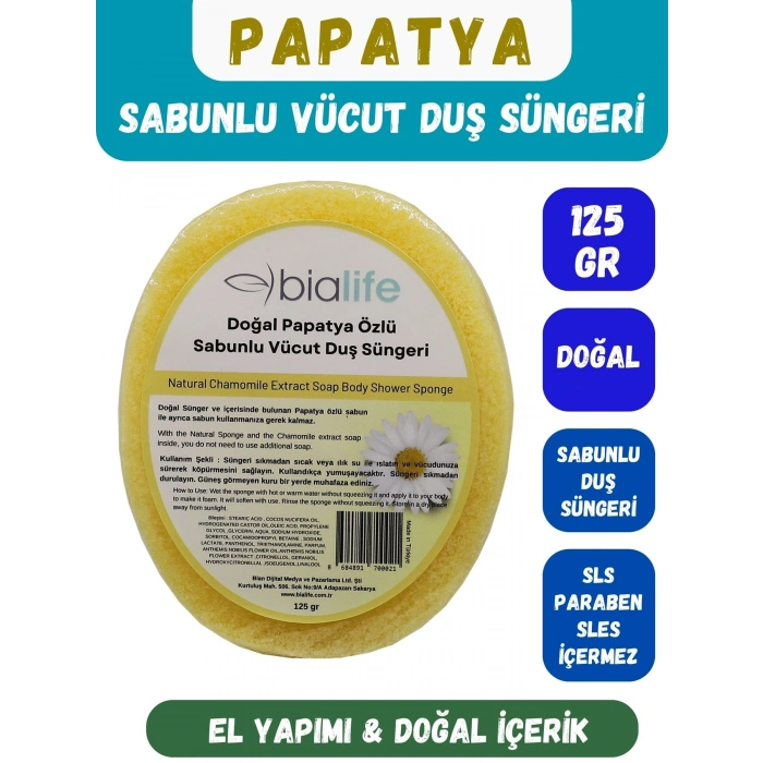 PAPATYA Özlü Doğal El Yapımı Sabunlu Vücut Duş Süngeri - Bialife