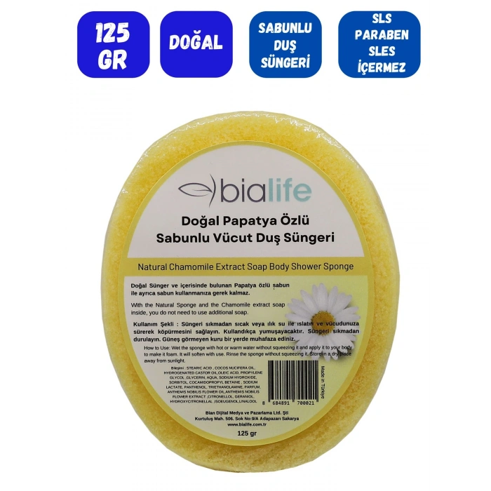 PAPATYA Özlü Doğal El Yapımı Sabunlu Vücut Duş Süngeri - Bialife