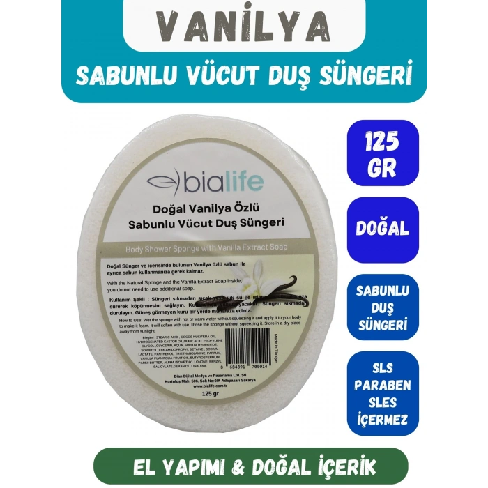 VANİLYA Özlü Doğal El Yapımı Sabunlu Vücut Duş Süngeri - Bialife