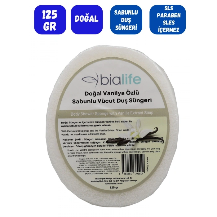 VANİLYA Özlü Doğal El Yapımı Sabunlu Vücut Duş Süngeri - Bialife