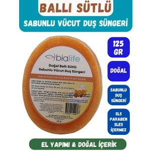 BALLI SÜTLÜ Özlü Doğal El Yapımı Sabunlu Vücut Duş Süngeri - Bialife