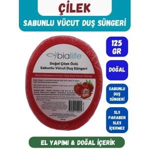 ÇİLEK Özlü Doğal El Yapımı Sabunlu Vücut Duş Süngeri - Bialife