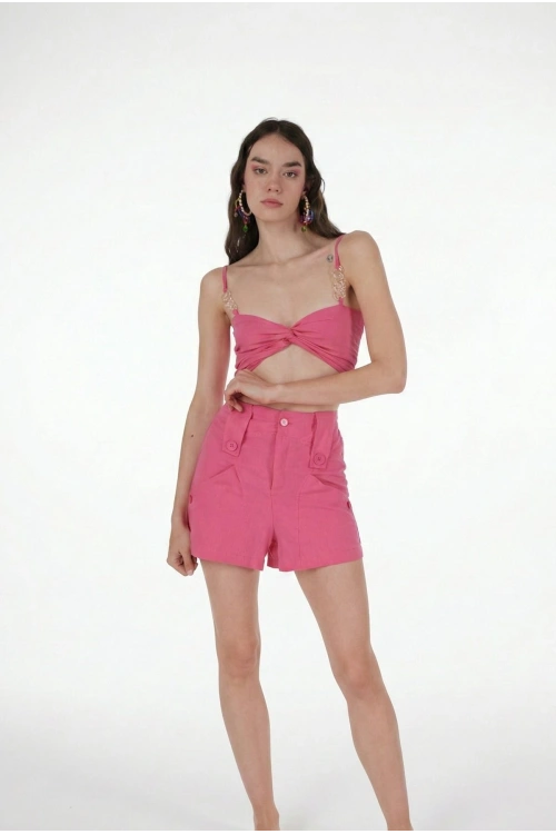 Koton Kumaş Astarlı Mini Rise Şort Pembe