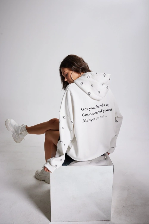 Oversize Kapüşonlu Unisex Eye Sweat Beyaz