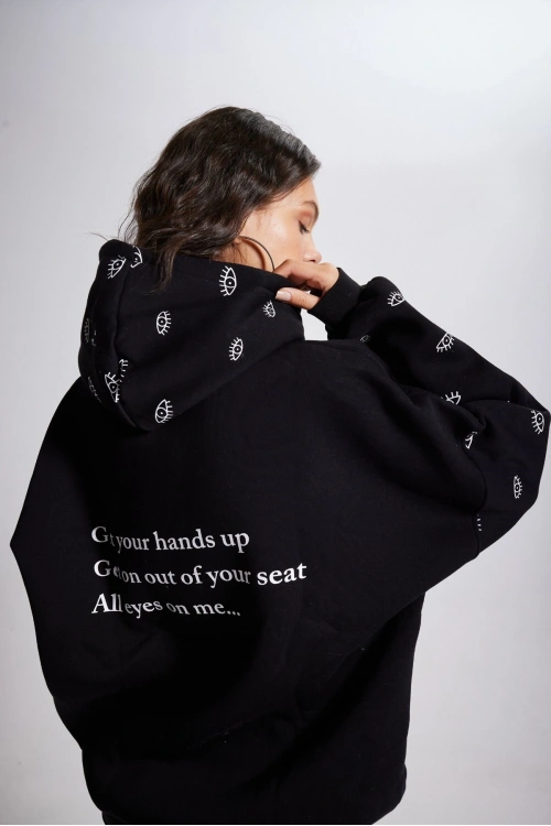 Oversize Kapüşonlu Unisex Eye Sweat Siyah
