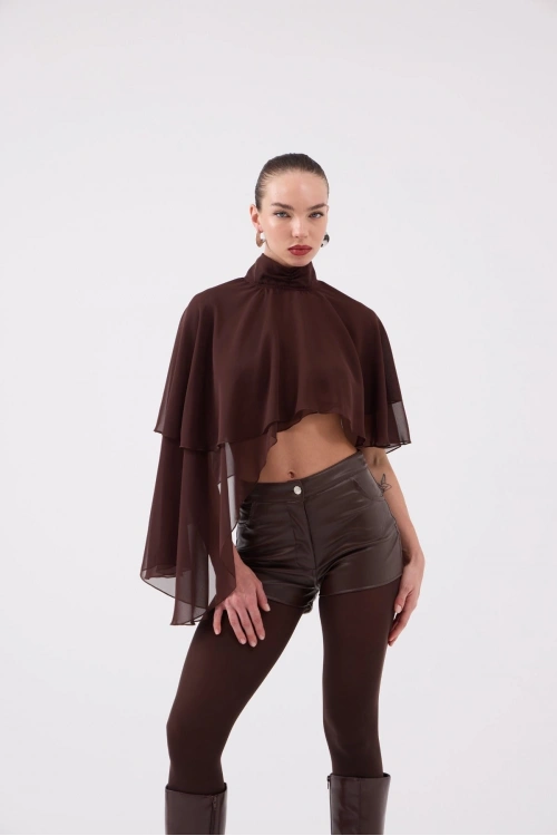 Pelerin Model Bena Bluz Kahve
