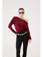 Asimetrik Yaka Talia Bluz Bordo