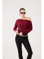 Asimetrik Yaka Talia Bluz Bordo