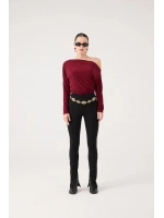 Asimetrik Yaka Talia Bluz Bordo