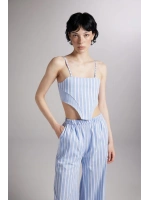 Askılı Çizgili Harmony Poplin Büstiyer Mavi