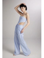 Askılı Çizgili Harmony Poplin Büstiyer Mavi