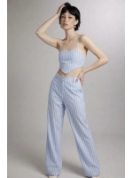 Askılı Çizgili Harmony Poplin Büstiyer Mavi