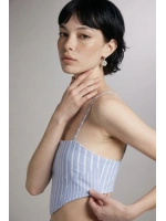 Askılı Çizgili Harmony Poplin Büstiyer Mavi