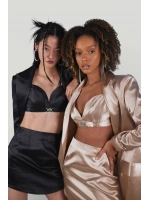 Askılı Crop Saten Fancy Büstiyer Bej