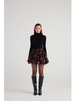 Balon Model Gül Desenli Mini Donna Etek Siyah