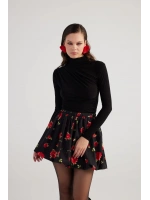 Balon Model Gül Desenli Mini Donna Etek Siyah