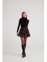 Balon Model Gül Desenli Mini Donna Etek Siyah