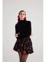 Balon Model Gül Desenli Mini Donna Etek Siyah