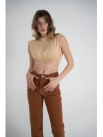 Bel Bağlamalı Crop Candy Tshirt Bej