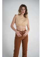 Bel Bağlamalı Crop Candy Tshirt Bej