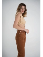 Bel Bağlamalı Crop Candy Tshirt Bej