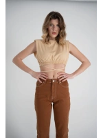 Bel Bağlamalı Crop Candy Tshirt Bej