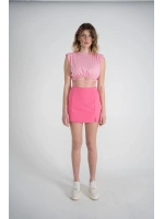Bel Bağlamalı Crop Candy Tshirt Pembe