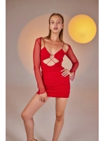 Bel Bağlamalı Lunar Elbise Kırmızı