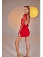 Bel Bağlamalı Lunar Elbise Kırmızı