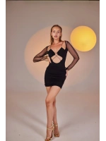 Bel Bağlamalı Lunar Elbise Siyah