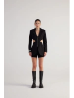 Bel Dekolteli Fermuarlı Voila Blazer Ceket Siyah