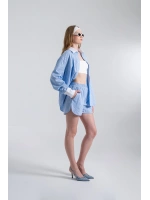 Beli Lastikli Çizgili Harmony Poplin Şort Mavi